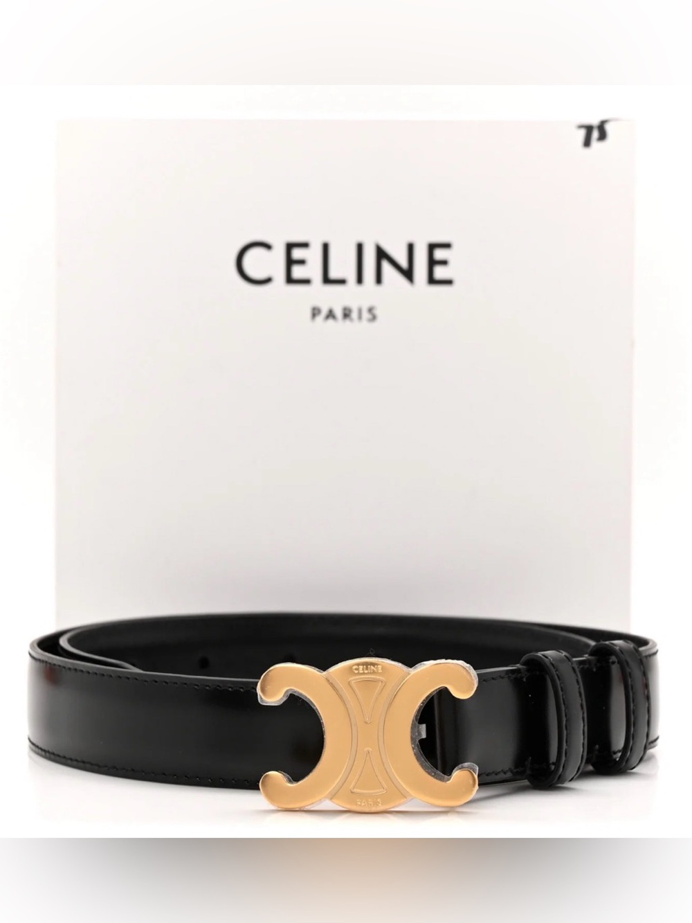 Celine Triomphe Gold Logo Black Leather Belt 105 CM/XL - Picture 2 of 16